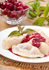 Cherry dumplings with mint