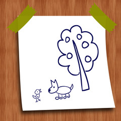 Dessin au stylo : chien et poussin