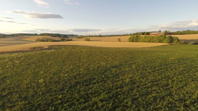 Flying in the air over grass fields