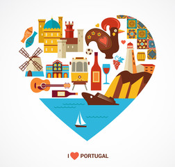 Portugal love - heart with vector icons