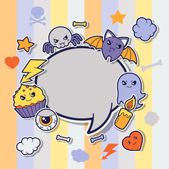 Halloween kawaii greeting card with cute sticker doodles.