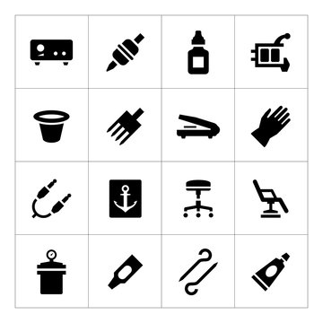 Set icons of tattoo equipment and accessories