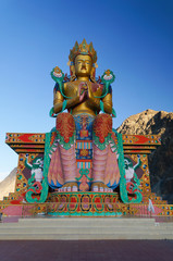 Fototapeta na wymiar Holy statue of Maitreya Buddha at Nubra valley, ladakh, India