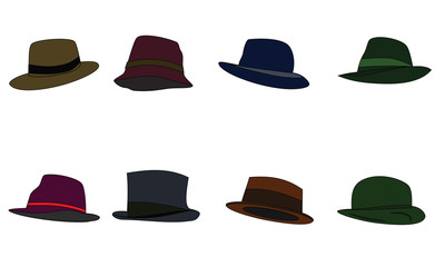 Hats of different colors. Raster