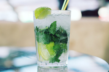 Mojito cocktail. Photo toned style instagram filters  