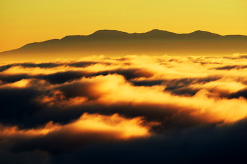 Mountain sea of clouds in sunrise light