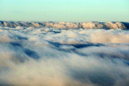 Mountain sea of clouds in sunrise light