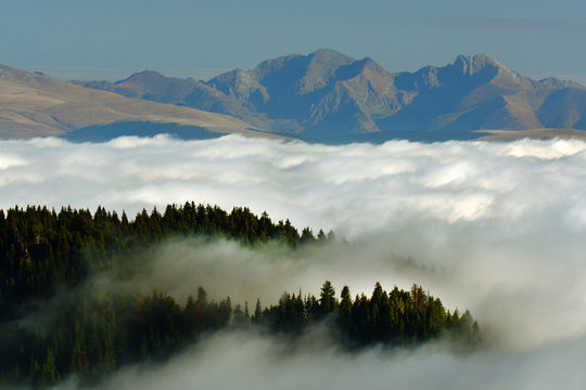 Mountain sea of clouds in sunrise light
