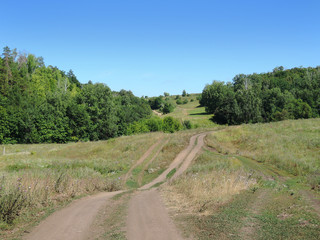 Fototapeta na wymiar rural road in the field, summer sunny day