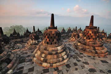 Sunrise at Borobudur Temple Stupa Jogjakarta, Indonesia. © cn0ra