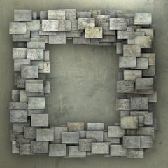 3d gray square tile grunge pattern on green grungy wall