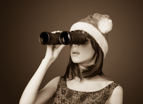 Portrait of a beautiful women with binocular.