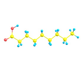 Nonanoic (pelargonic) acid molecule isolated on white