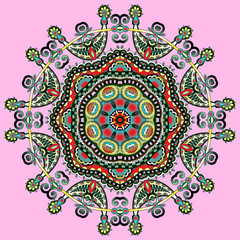 Circle lace ornament, round ornamental geometric doily pattern