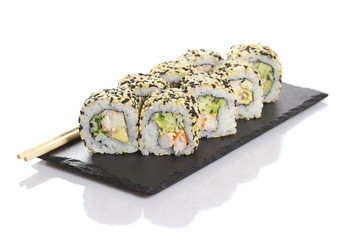 Sushi roll isolated on white background