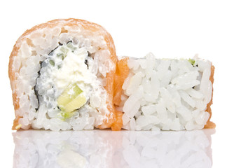Philadelphia sushi roll isolated on white background