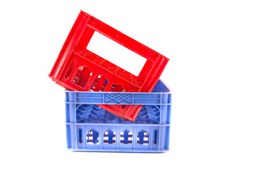 two colorful plastic storage bottle  isolated on white