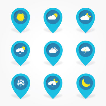 Flat Weather cloud icons set in pointer