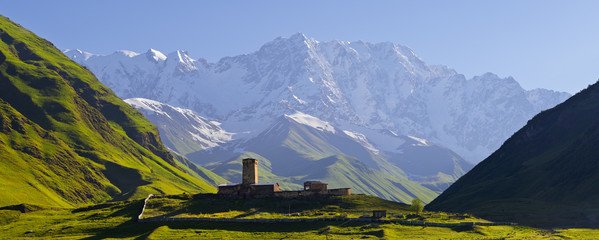 Church at the foot of the Caucasus Mountains