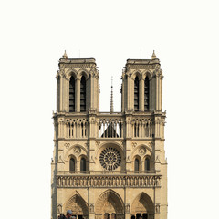 Fototapeta na wymiar Notre Dame Cathedral on white background, Paris, France
