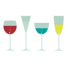 vector wineglass, champagne and cocktail glass silhouette