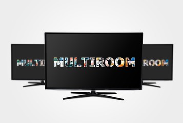 Television multi-room technology. Display with multiple masked i