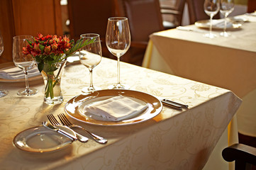 close up dish and napkin on table in restaurant