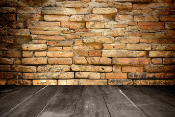 wooden and brick wall for background texture