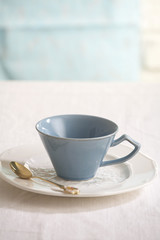 close up tea cup on table in restaurant