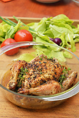Appetizing and tasty roast chicken homemade baking.