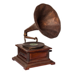 Old gramophone isolated on white background