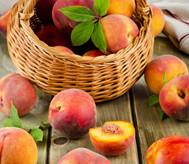 fresh peaches in basket