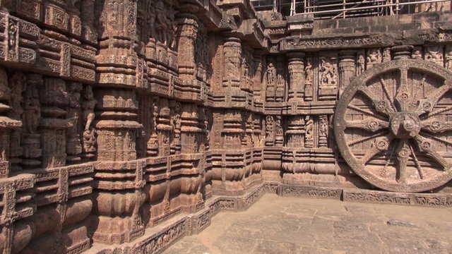 Konark temple historical chariot wheels, India