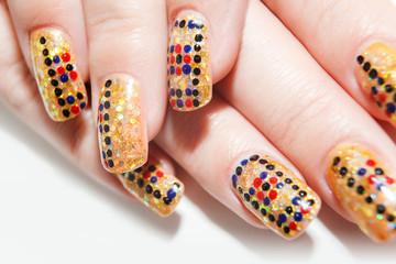 Female hands with nails art on the white background