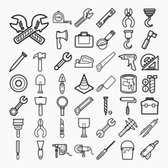 Tools and Equipment icons Set on white background