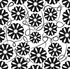 Seamless background with floral patterns in white and black
