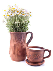 Milk in the Ceramic Cup and Camomiles