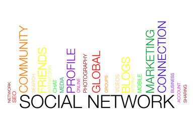 NETWORK word concept in barcode with supporting words, modern, c