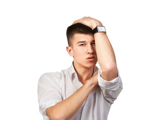 Portrait of young man standing  isolated on white