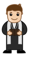 Priest Reading Bible - Cartoon Vector Character