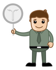 Cartoon Man Showing Two Ways Arrow Sign