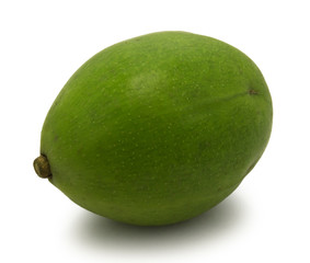 Green olives with leaves isolated on white background