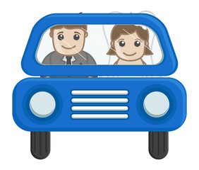 Newly Weds Couple Going in Car - Cartoon Vector