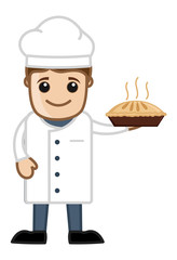 Cartoon Vector Chef Holding Pan Cake