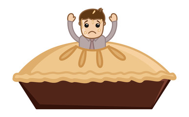 Cartoon Vector Man Stucked in Apple Pie