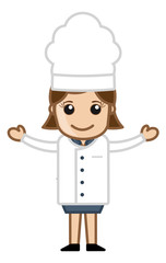 Happy Chef Woman Presenting - Cartoon Vector