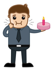 Cartoon Vector Businessman Eating Birthday Cake