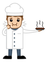 Chef Eating Sweet Dish - Vector Cartoon