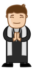 Cartoon Priest Man Praying - Vector Illustration