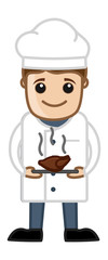 Cartoon Chef Serving Chicken
